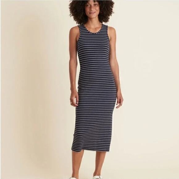 Marine Layer Lexi Daytime Midi Dress Blue/White Strip size XL Fitted Soft Tank - Picture 2 of 7